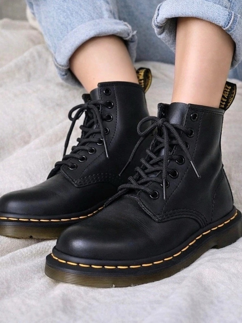 Dr. Martens 1460 Pascal Lace Up Rubber Sole Grunge Biker Black Combat Boots